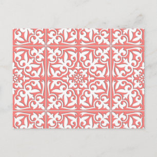 Moroccan tile - coral pink and white postcard