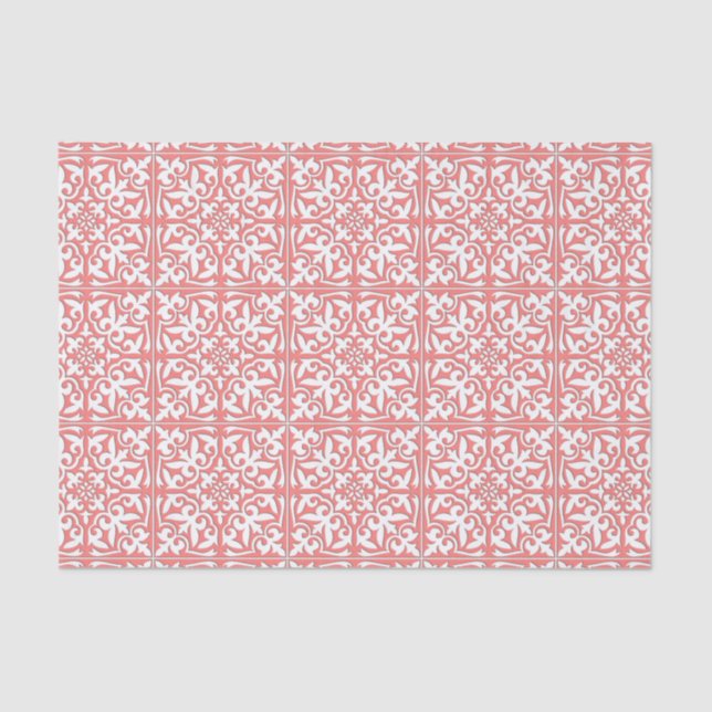 Moroccan tile - coral pink and white tissue paper (Front)