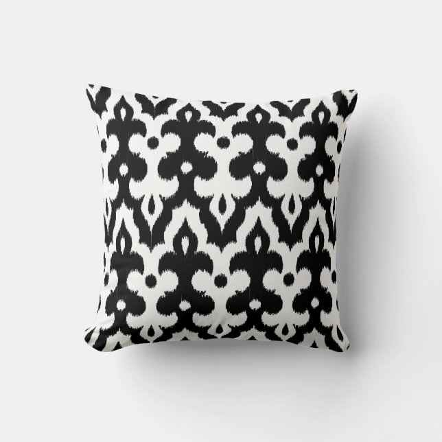 Moroccan Tile Damask Pattern, Black and White Cushion (Front)