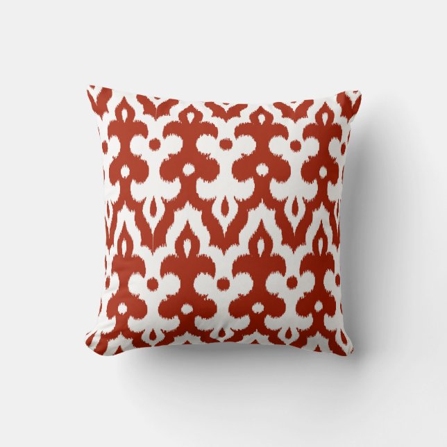 Moroccan Tile Damask Pattern, Deep Red and White Cushion (Front)