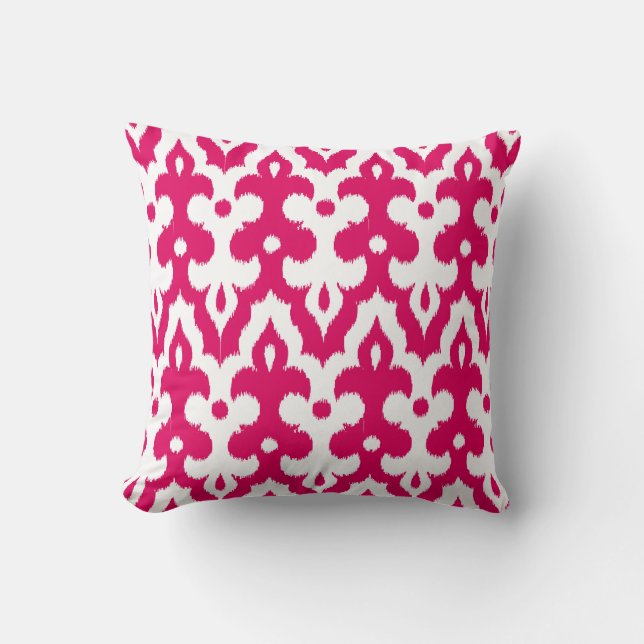 Moroccan Tile Damask Pattern, Fuchsia Pink & White Cushion (Front)