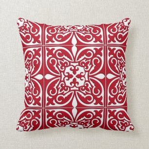 Moroccan tile - dark red and white cushion