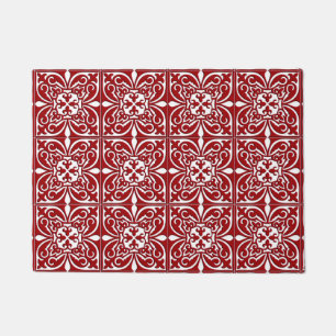 Moroccan tile - dark red and white doormat