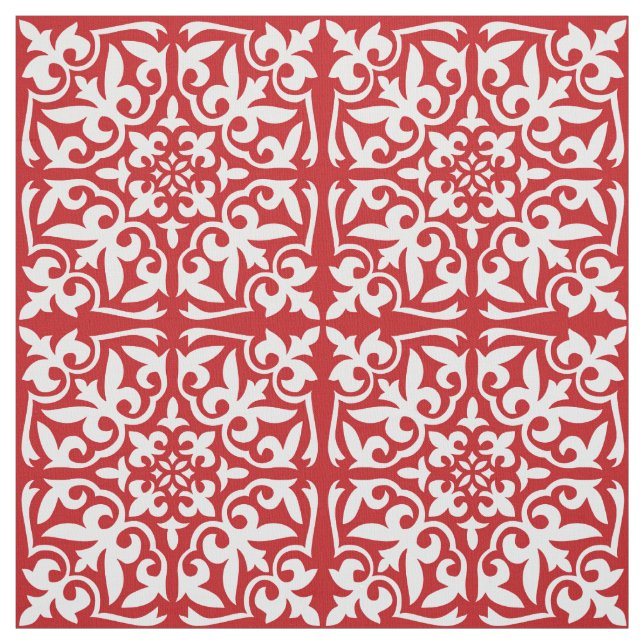 Moroccan tile - dark red and white fabric (Swatch)