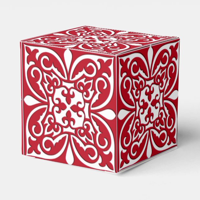 Moroccan tile - dark red and white favour box (Back Side)
