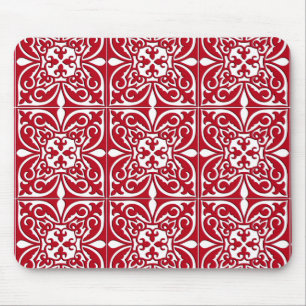 Moroccan tile - dark red and white mouse mat