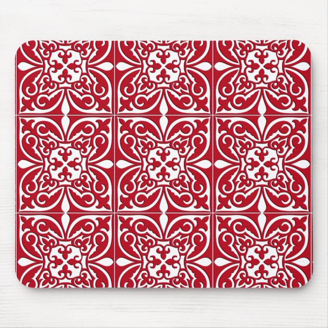Moroccan tile - dark red and white mouse mat (Front)
