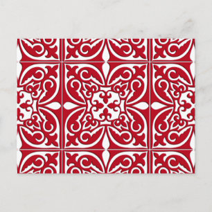 Moroccan tile - dark red and white postcard