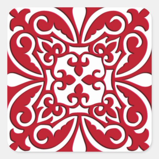 Image of Moroccan tile - dark red and white Square Sticker