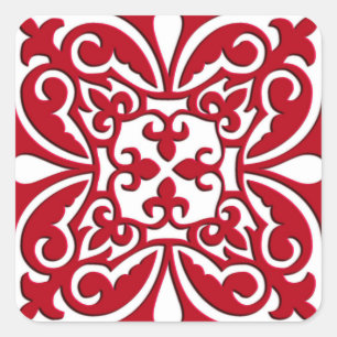 Moroccan tile - dark red and white square sticker