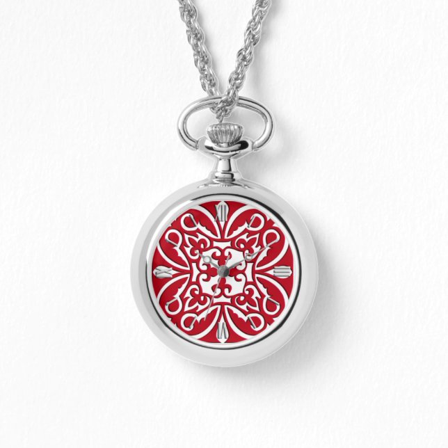 Moroccan tile - dark red and white watch (Front)