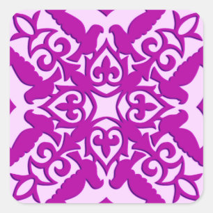 Moroccan tile - deep orchid and pink square sticker