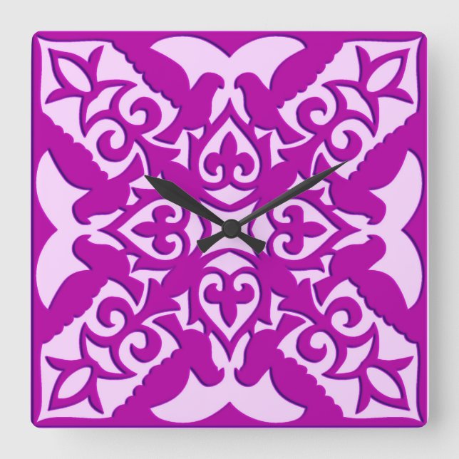 Moroccan tile - deep orchid and pink square wall clock (Front)