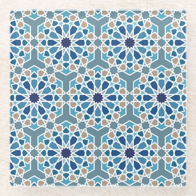 Moroccan tile designs glass coaster (Front)