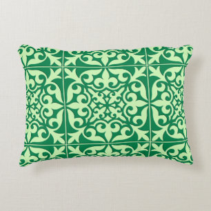 Moroccan tile - emerald and light green decorative cushion
