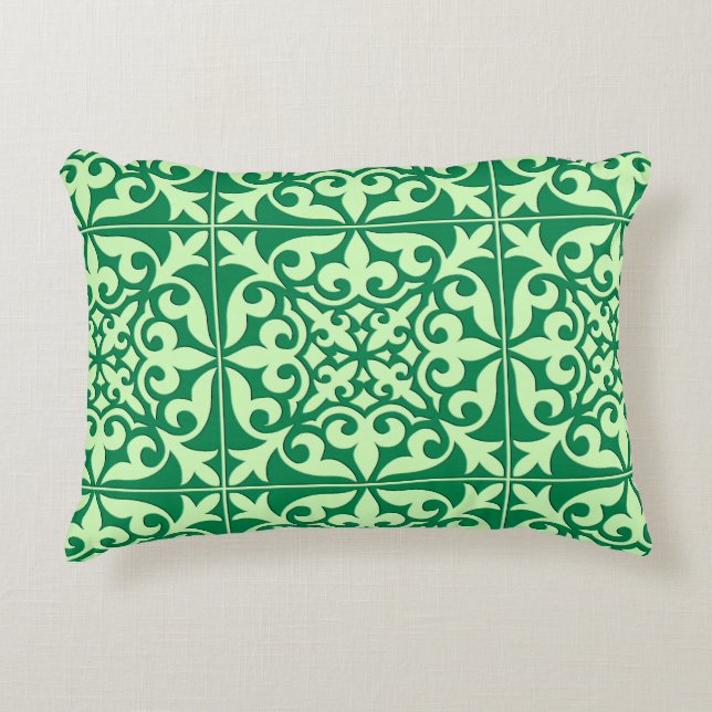 Moroccan tile - emerald and light green decorative cushion (Front)