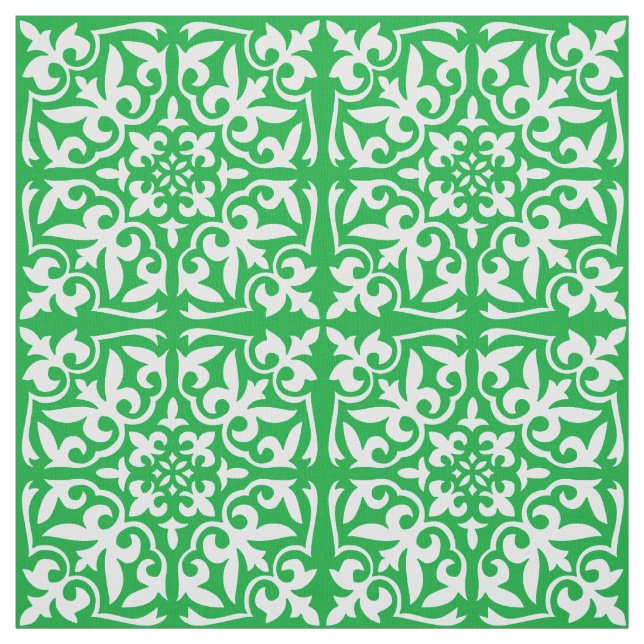 Moroccan tile - emerald green and white fabric (Swatch)