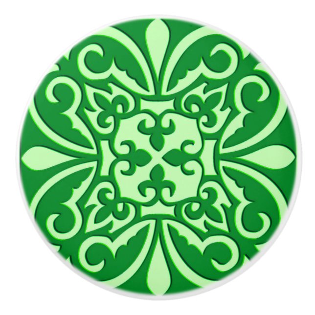 Moroccan tile - emerald green ceramic knob (Front)