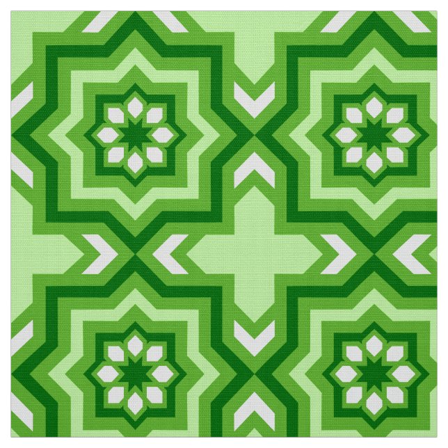 Moroccan Tile, Emerald, Lime Green and White Fabric (Swatch)
