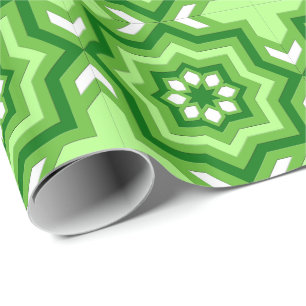 Moroccan Tile, Emerald, Lime Green and White Wrapping Paper