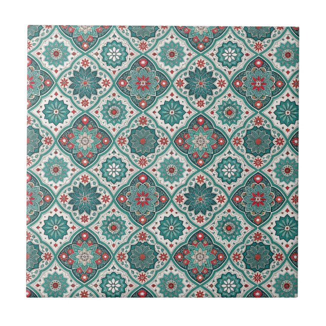 Moroccan Tile Geometric Floral Mandala Pattern Art (Front)