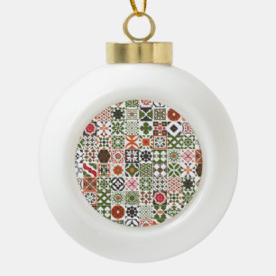Moroccan tile - green,black,red ceramic ball christmas ornament