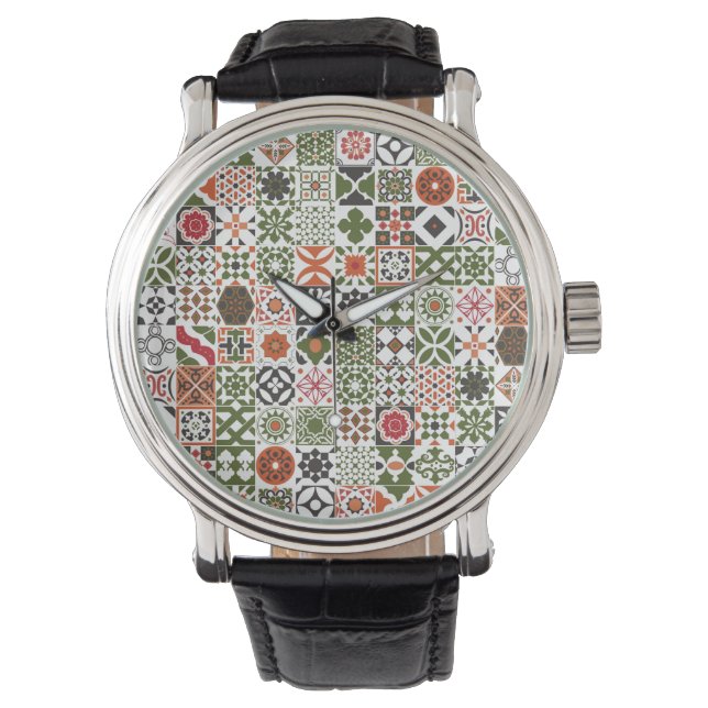 Moroccan tile - green,black,red watch (Front)