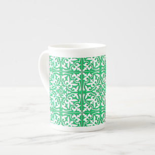 Moroccan tile - jade green and white bone china mug