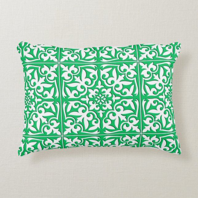 Moroccan tile - jade green and white decorative cushion (Front)