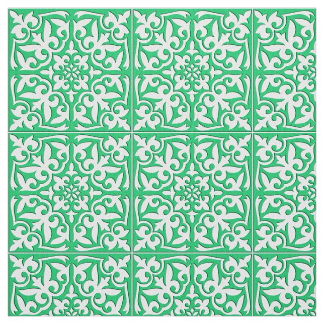 Moroccan tile - jade green and white fabric (Swatch)