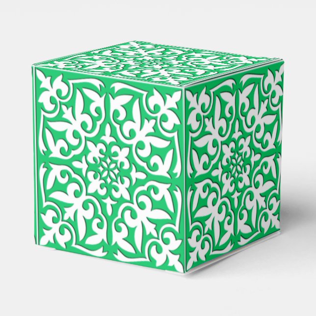 Moroccan tile - jade green and white favour box (Back Side)