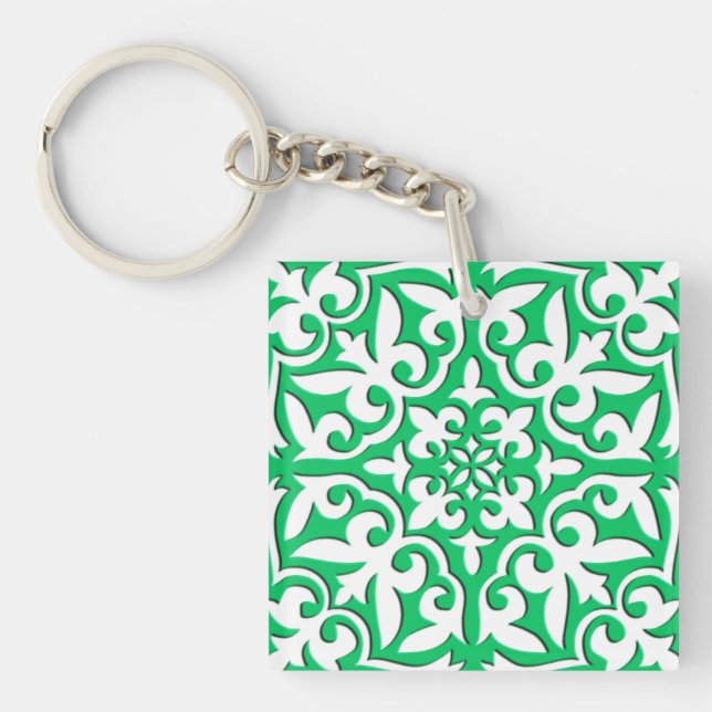Moroccan tile - jade green and white key ring (Front)