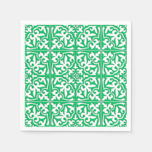 Moroccan tile - jade green and white napkin