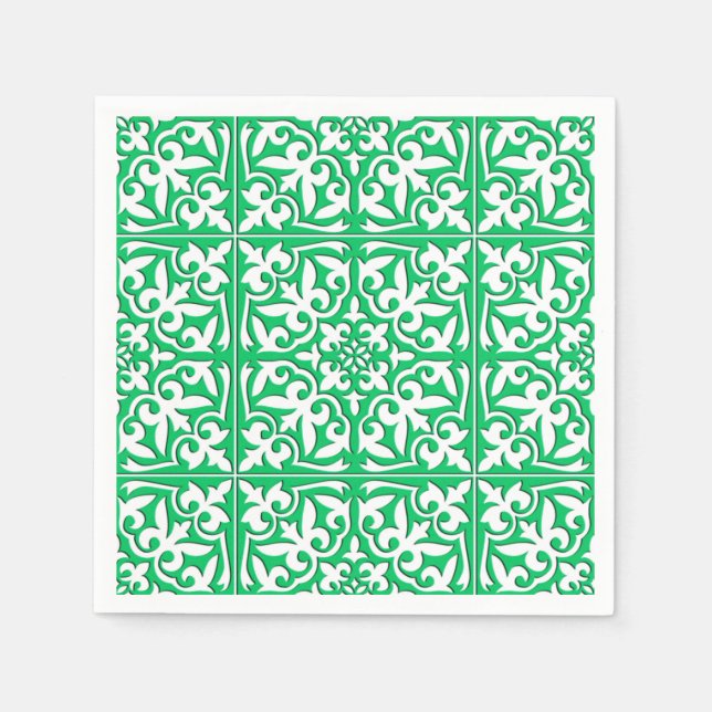 Moroccan tile - jade green and white napkin (Front)