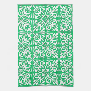 Moroccan tile - jade green and white tea towel
