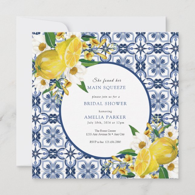 Moroccan Tile | Lemon Citrus Bridal Shower Invitation (Front)