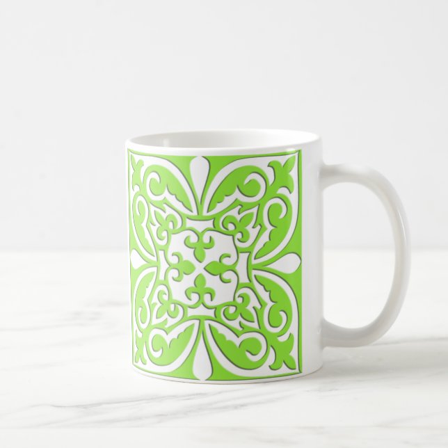 Moroccan tile - lime green and white coffee mug (Right)