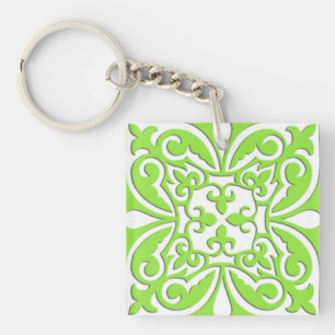 Moroccan tile - lime green and white key ring