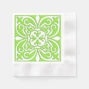 Moroccan tile - lime green and white napkin