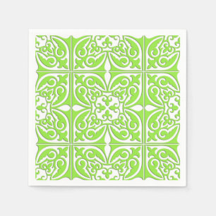 Moroccan tile - lime green and white napkin
