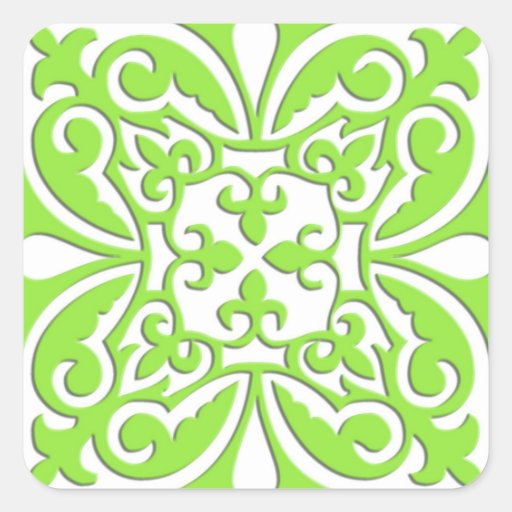 Image of Moroccan tile - lime green and white Square Sticker