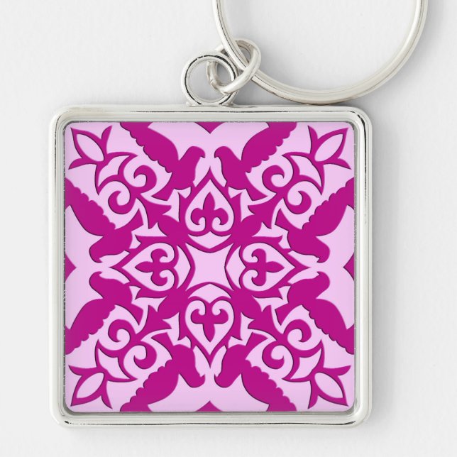 Moroccan tile - magenta and pink key ring (Front)