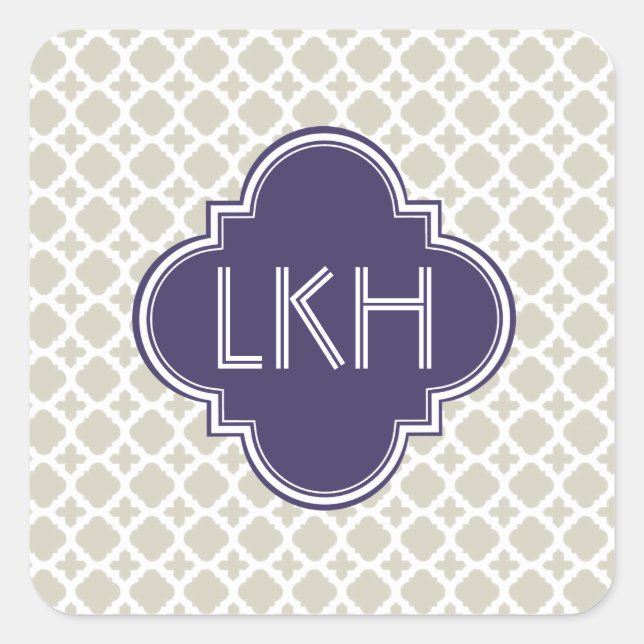 MOROCCAN TILE MONOGRAM SQUARE STICKER (Front)
