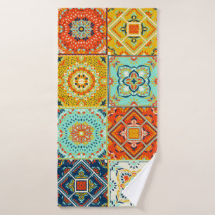 Moroccan tile mosaic illustration pattern bath towel