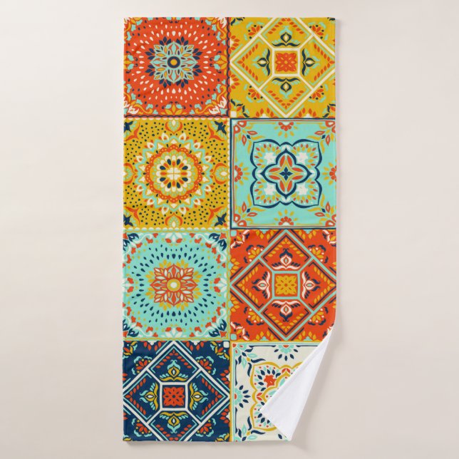 Moroccan tile mosaic illustration pattern bath towel (Bath Towel)