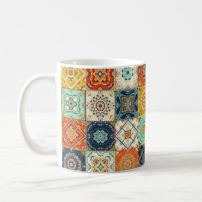 Moroccan tile mosaic illustration pattern coffee mug (Left)