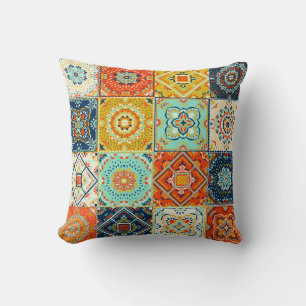 Moroccan tile mosaic illustration pattern cushion
