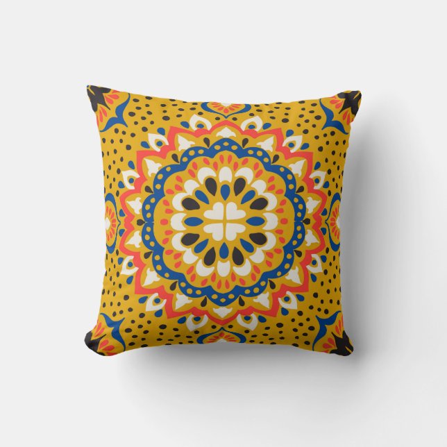 Moroccan tile mosaic illustration pattern cushion (Front)