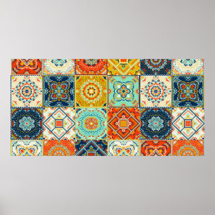 Moroccan tile mosaic illustration pattern poster