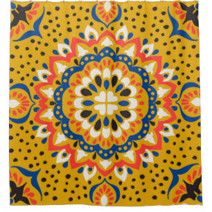 Moroccan tile mosaic illustration pattern shower curtain